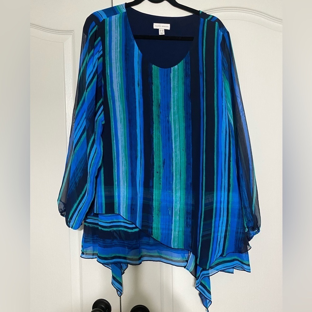 Susan Graver Printed Chiffon Blouson Sleeve Women’s Size 1X